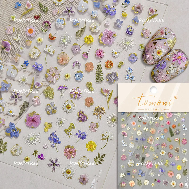 Elegant Pink Purple Flower Rose Colourful Gentle Petal Peach Blossom Metal Shiny Self Nail Art Sticker Decoration Manicure Decal