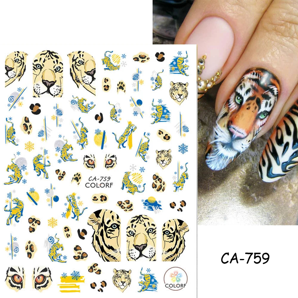 Press on Nails Tiger Symbol Nails Decals Design Fierce Wild Animal Leopard Decoration Manicure Stickers Nails Accessories Tools