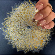 30 Sheets Gold Nail Art Stickers 3D Self-Adhesive Nail Decals Gold Line Star Nail Stickers for Acrylic Nails Gold Leaf