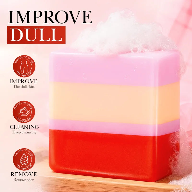 Soothing pH Balance Yoni Soap 100g – Mild Strawberry Scent, Gentle Daily Cleansing with Foam Net for Sensitive Skin