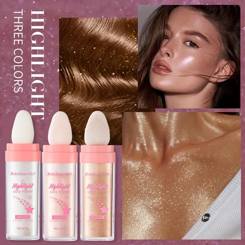 Highlighter Powder White Moonlight Polvo De Hadas Glitter Shimmer Contour Shading Illuminator for Women Face Body Glitter Makeup