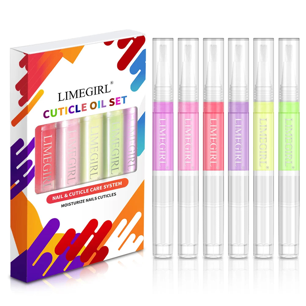 LIMEGIRL 6PCS Nail Care Nutritional Cuticle Oil Pen Gift Box Set for Nail Polish Nutrition Oil Dead Skin Crack Care Nail Set