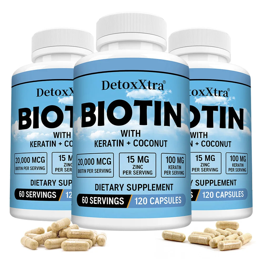High Potency Biotin 20000 Mcg with Oil Vitamin, Keratin - Biotin Supplements for Hair Growth, Care Hair, Skin and Nails