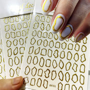 2pcs 3D Bronzing Gold Geometric Frames Nail Stickers Irregular Metallic Hollow Frame Nails Decals Square Geometric Nail Supplies