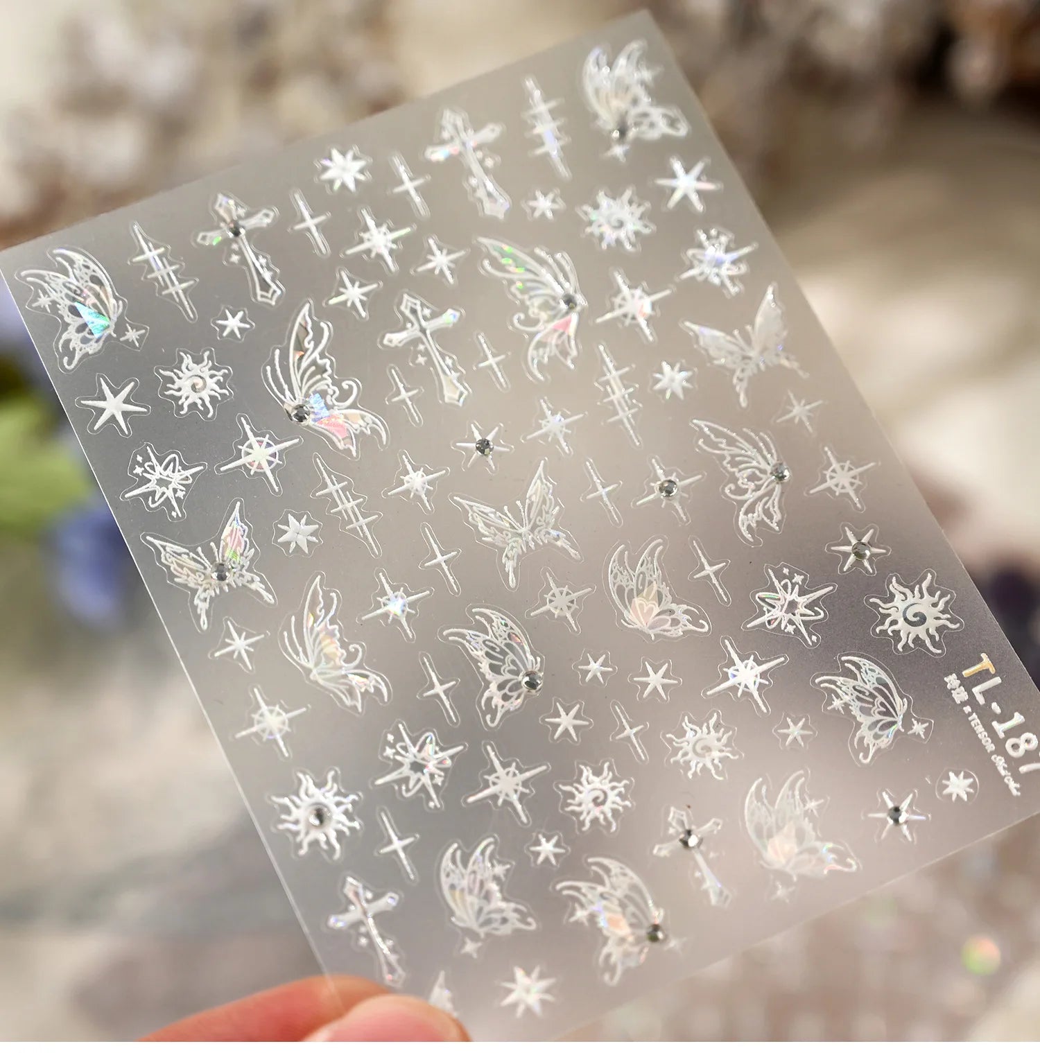 Fashion Silver Metallic Texture Nail Stickers 5D Embossed Stars Bow Love heart Cat Wings  Nail Art Stickers DIY nail decoration