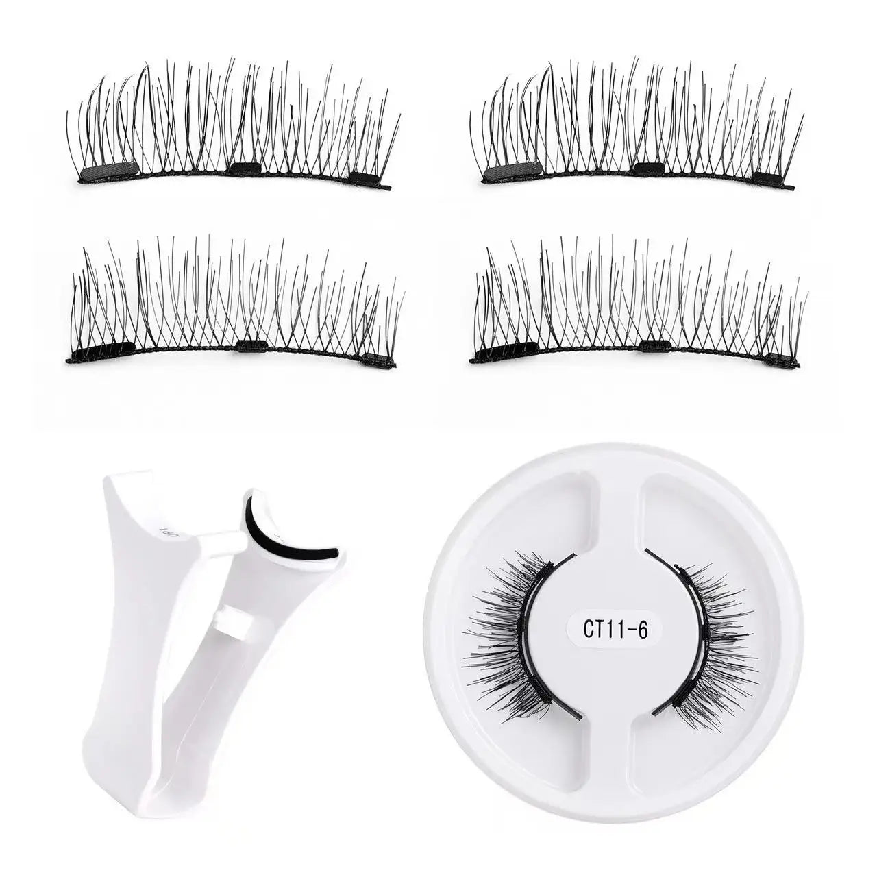 New 1 Pair Magnetic Eyelashes Handmade 3D Fluffy Faux Mink Lashes Reusable Natural False Eyelashes Magnetic Tweezers Makeup Set