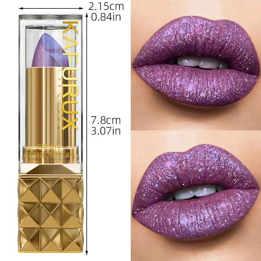 1PC Sexy Color Glitter Lipstick Flash Lasting Easy Color Diamond Lip Tint Shiny Metallic Lip Makeup Gifts for Women Lip Gloss