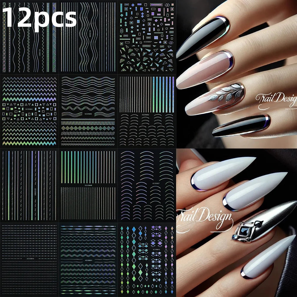 8/9/12/18Pcs New French Nail Stickers Guides DIY Nail Decors 3D Self-Adhesive White+Black Sliders Design Stencil DIY Manicure *&