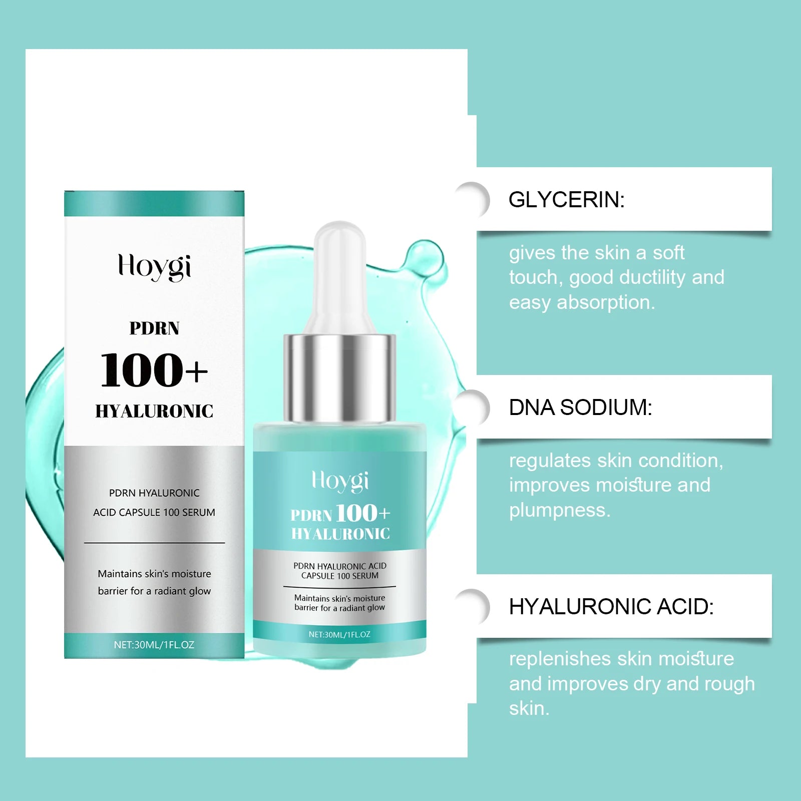 Hoygi 30ml Hyaluronic Acid Hydrating Serum Deep Moisturize Boost Elasticity Firm Brighten Even Skin Tone Relieve Dry