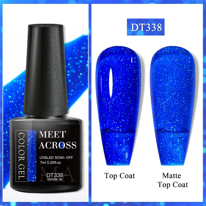 MEET ACROSS 7ml Dark Color Glitter Top Coat Gel For Nails Brocade Powder 2 In 1 Chameleon Nail Art Gel Varnish Manicure