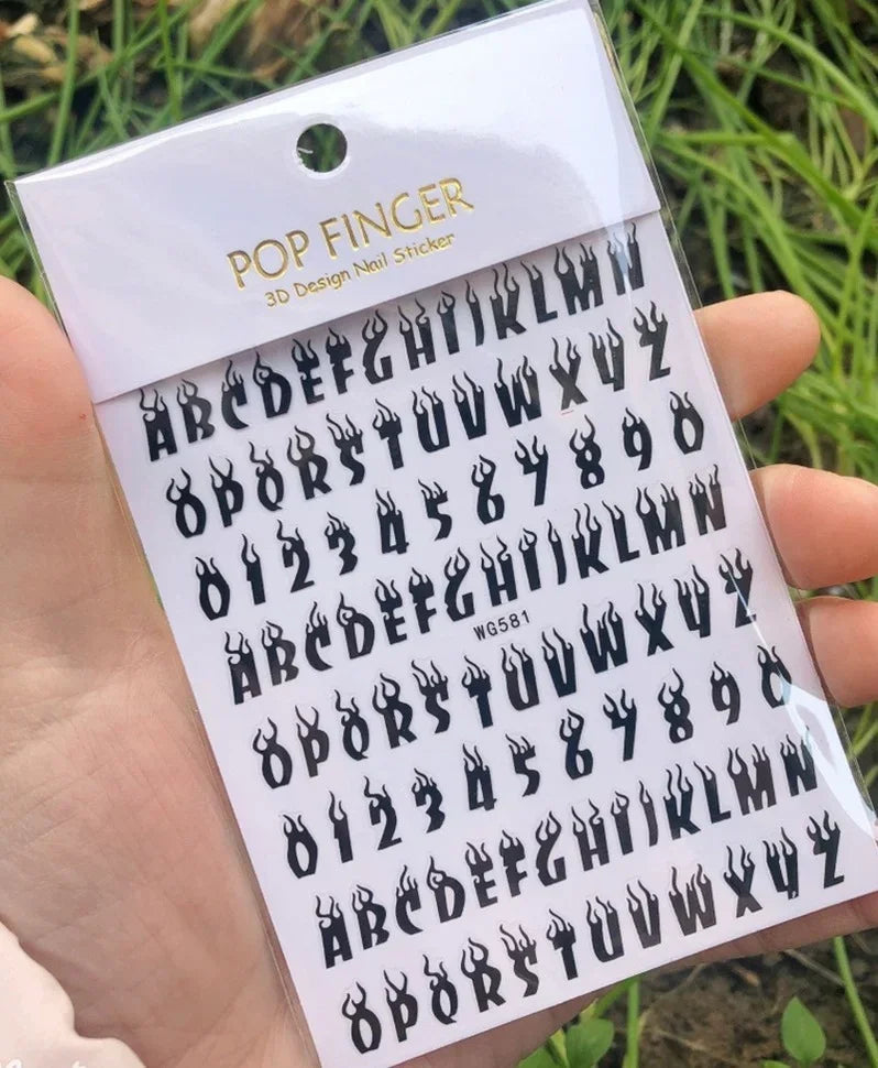 Numbers Decals Roman 26 English Alphabet 3D Self-adhesive Nail Art Decal Sticker Word Small Letter Nail Tattoos Decal Stickers