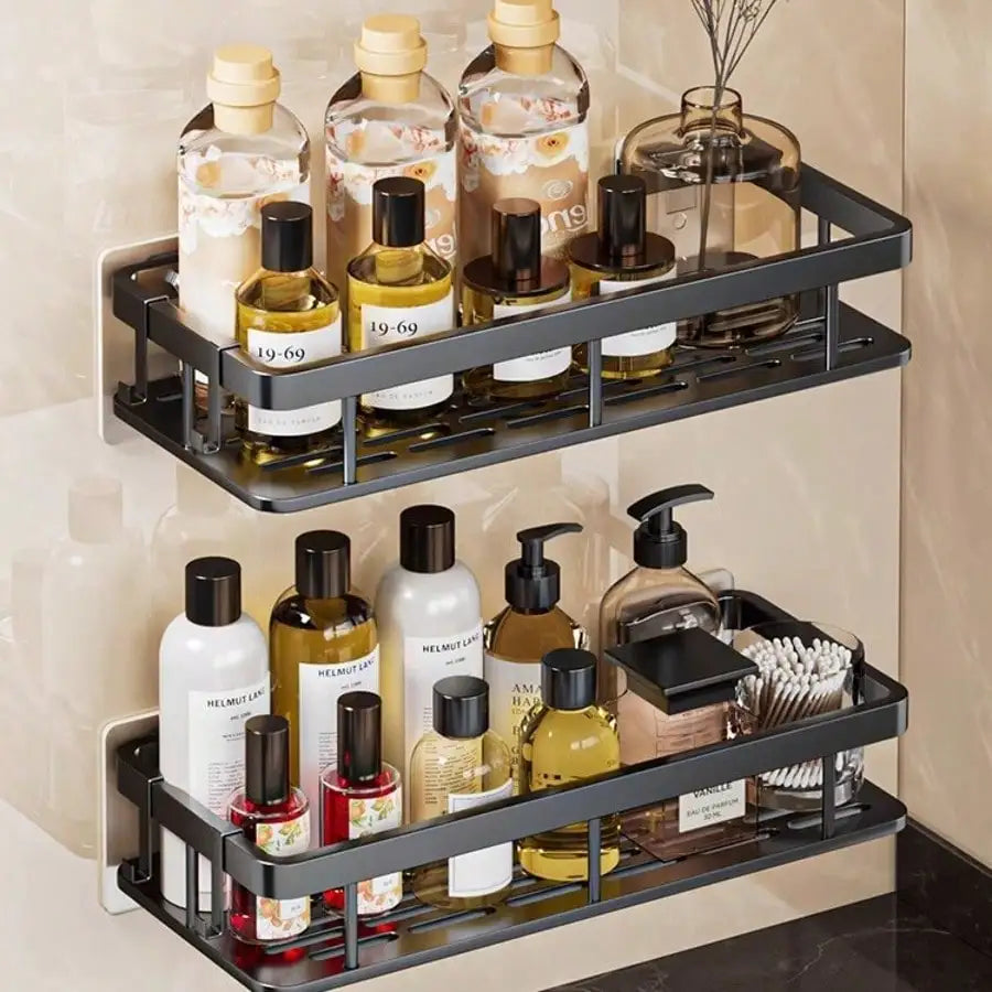 1/2pcs Drill-Free Wall Mounted Bathroom Storage Shelf Bathroom Shelf No Drill Wall Mounted Shampoo Bottle Shower Corner Rack Toilet Storage Rack Aluminum Bathroom Kitchen Accessories