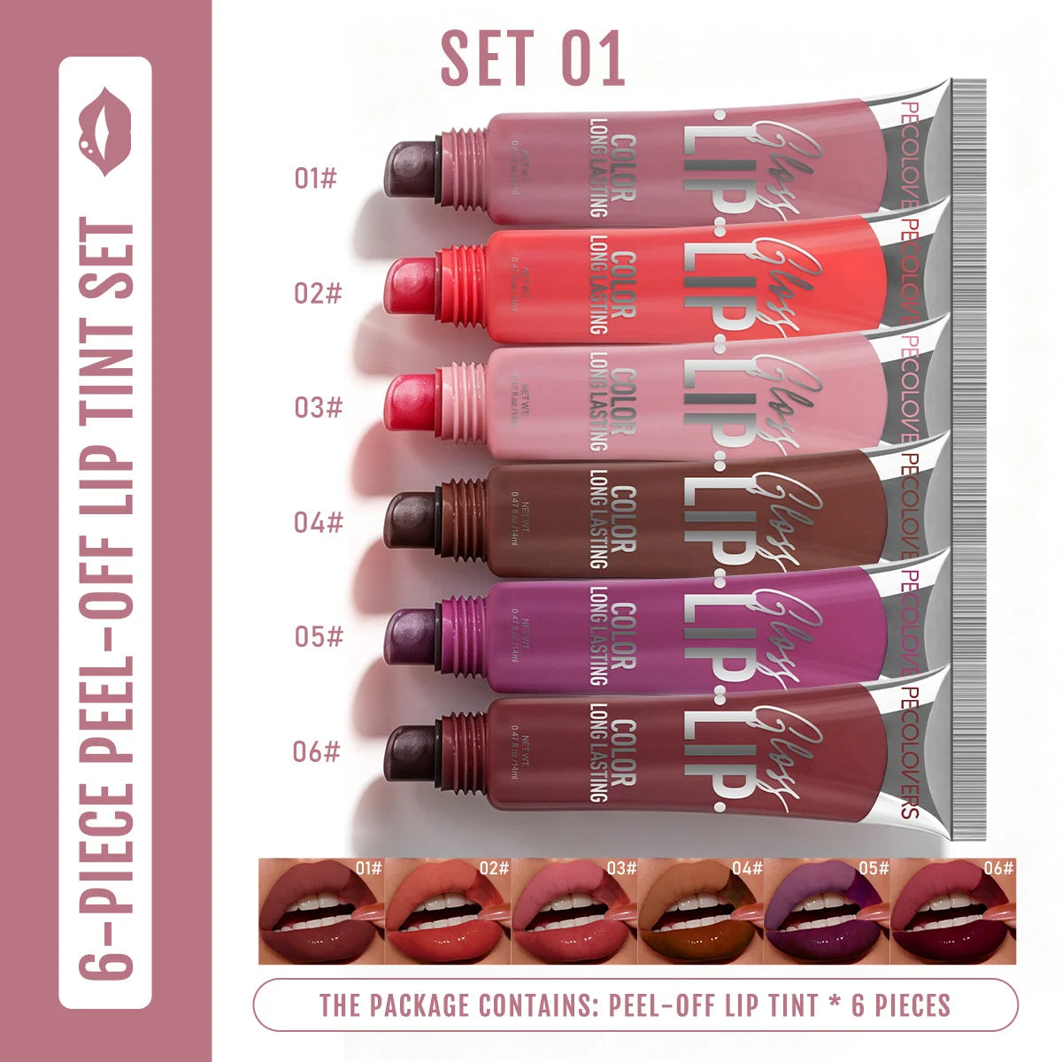 6PCS/SET Peel-Off Lip Gloss Set,Silky,Fade Resistant,Full Color Retention,Multi Shades,Easy Tear Off Design,Non Stain Formula,Comfortable On Dry Lips,Novelty Liquid Lip Cosmetic Set,Suitable For Dating And Casual Daily Makeup
