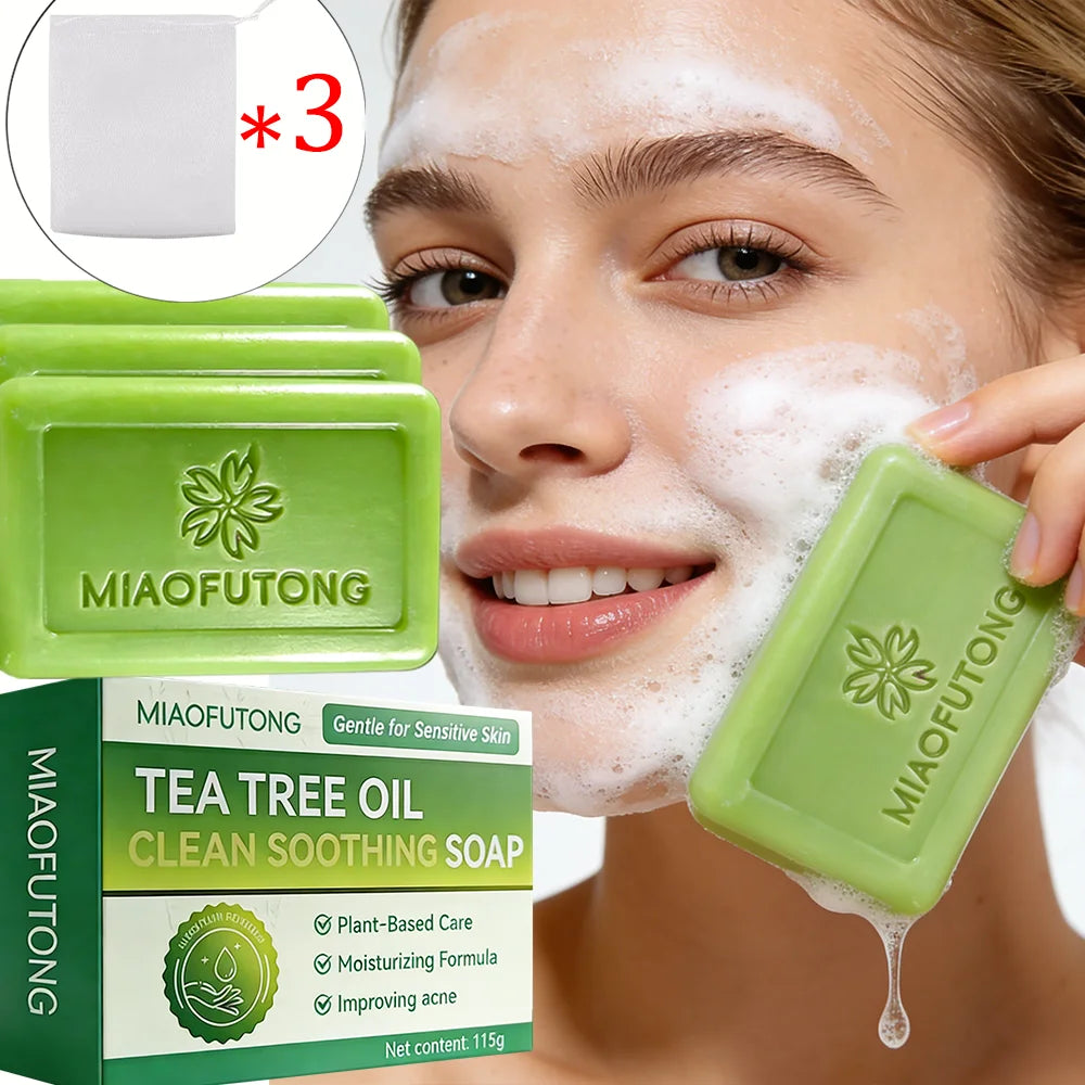 MIAOFUTONG Gentle for Sensitive Skin TEA TREE OILANTIFUNGAL SOAP Plant-Based Care Moisturizing FormulaG lmproving acne
