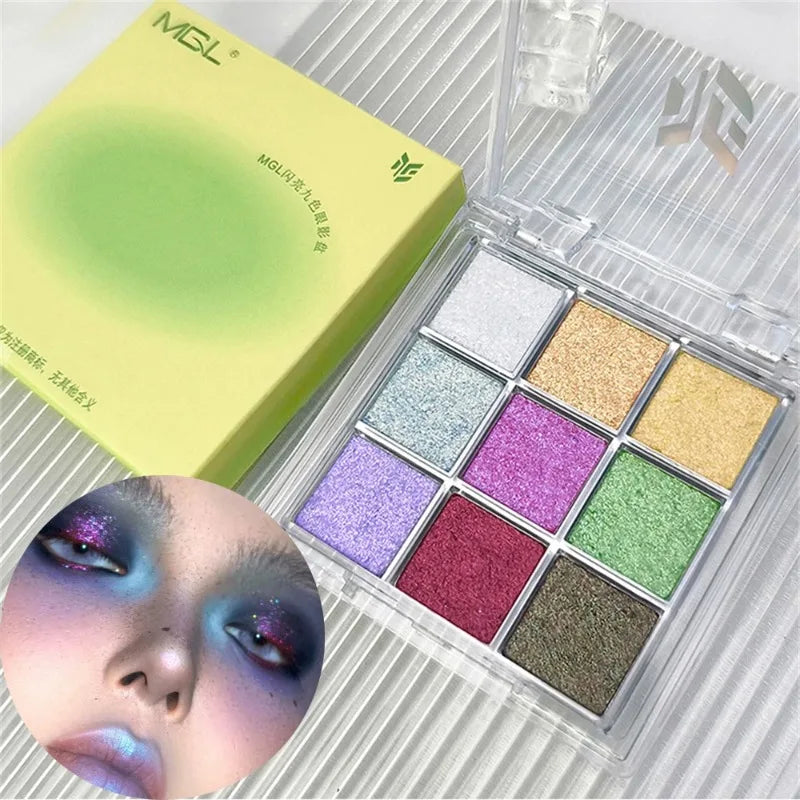 9-Color Chameleon Eyeshadow Makeup Palette Multi-Chrome Fluorescent Metallic Shiny Eye Shadow Easy-To-Apply Highgloss Powder