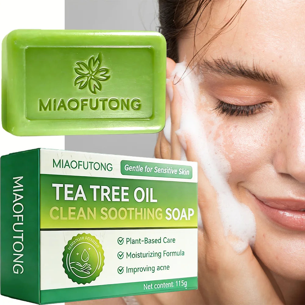 MIAOFUTONG Gentle for Sensitive Skin TEA TREE OILANTIFUNGAL SOAP Plant-Based Care Moisturizing FormulaG lmproving acne