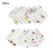 10Pcs Baby Washcloths Cartoon Cute Print Double Layer Gauze Infant Face Towel Absorbent Square Burp Cloths Handkerchief Random