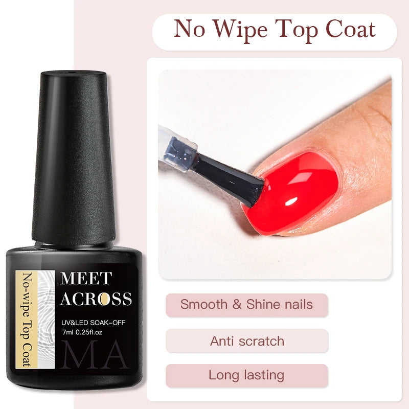 MEET ACROSS 7ml Dark Color Glitter Top Coat Gel For Nails Brocade Powder 2 In 1 Chameleon Nail Art Gel Varnish Manicure