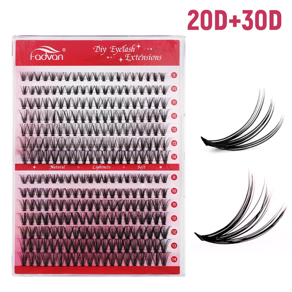 Fadvan DIY 280 Cluster Lashes Natural C/D Curl Individual Mink Eyelashes Makeup Supplies at home