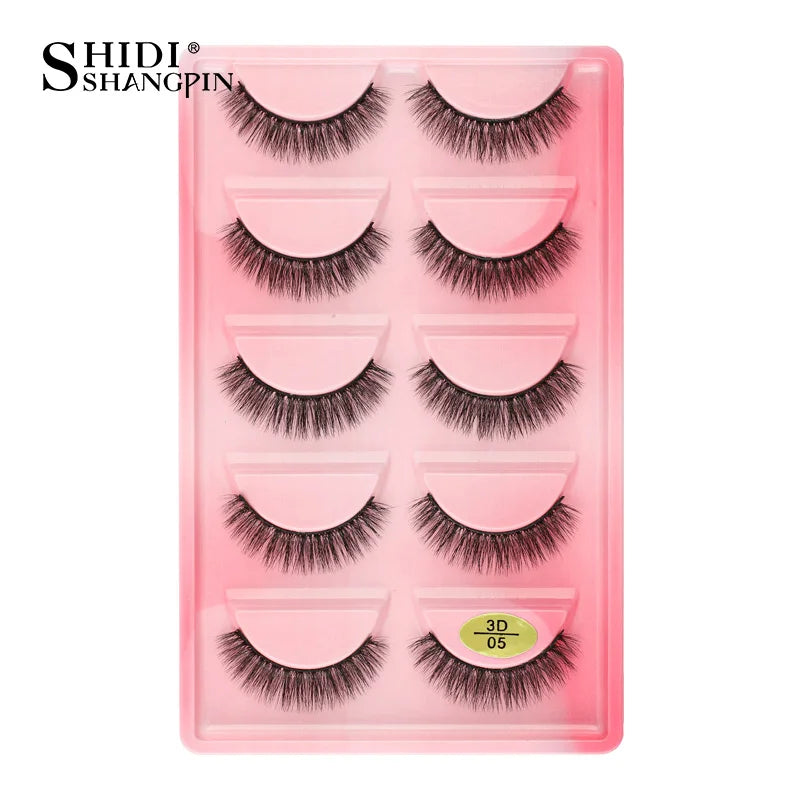 3D Faux Mink Lashes X05 Fluffy Wispy False Eyelashes 5Pairs Reusable Soft Volume Eyelashes Natural Look for Daily & Party Makeup