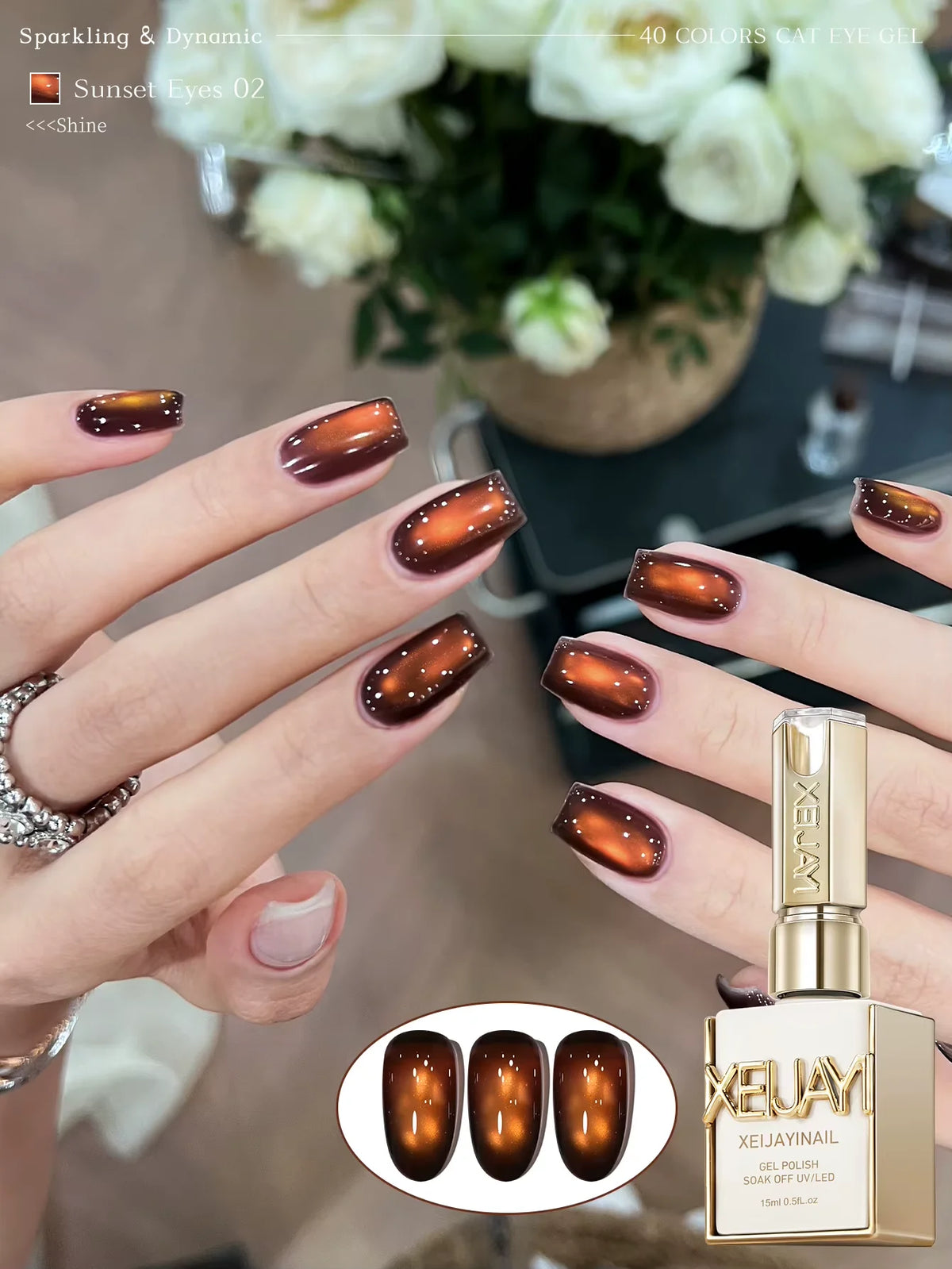 XEIJAYI 1Pc 15Ml Colorful Cat Eye Nail Gel Polish, Semi-Permanent Nail Art, Soak-Off UV LED Gel for Nail Salons & DIY Manicure