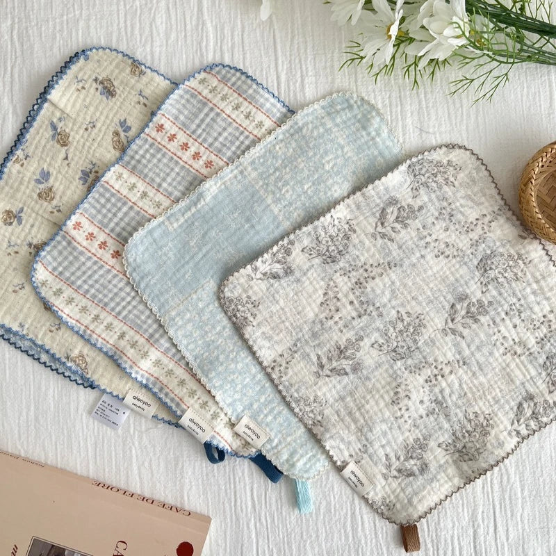 Korean Baby Wiping Face Towel Pure Cotton Floral Yarn Square Saliva Towels Infant Soft Handkerchief Newborn Kids Hand Washcloth