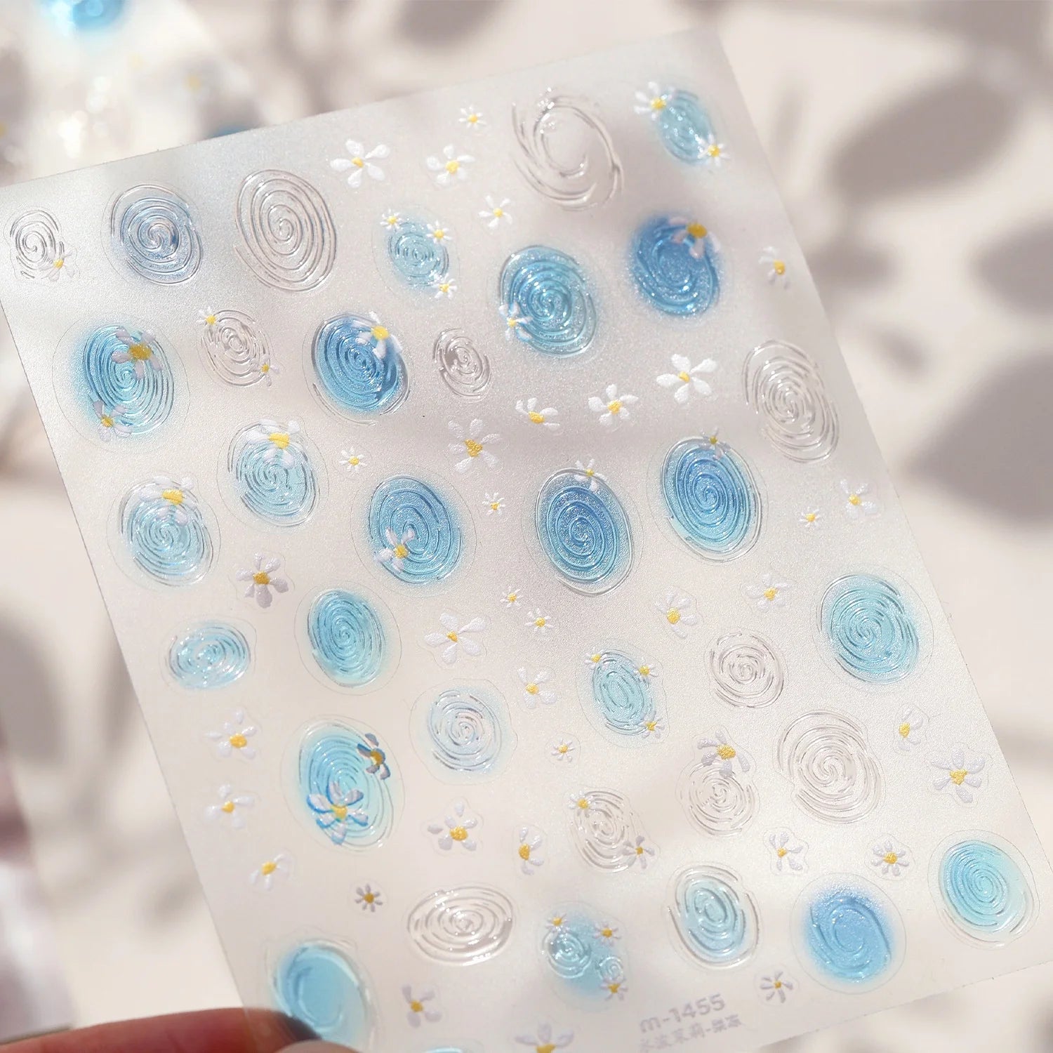 5D Summer Ocean Nail Art Stickers Blue Water Wave Daisy Spiral Pattern Self-adhesive Seaside Nail Decal DIY Manicure Decoration