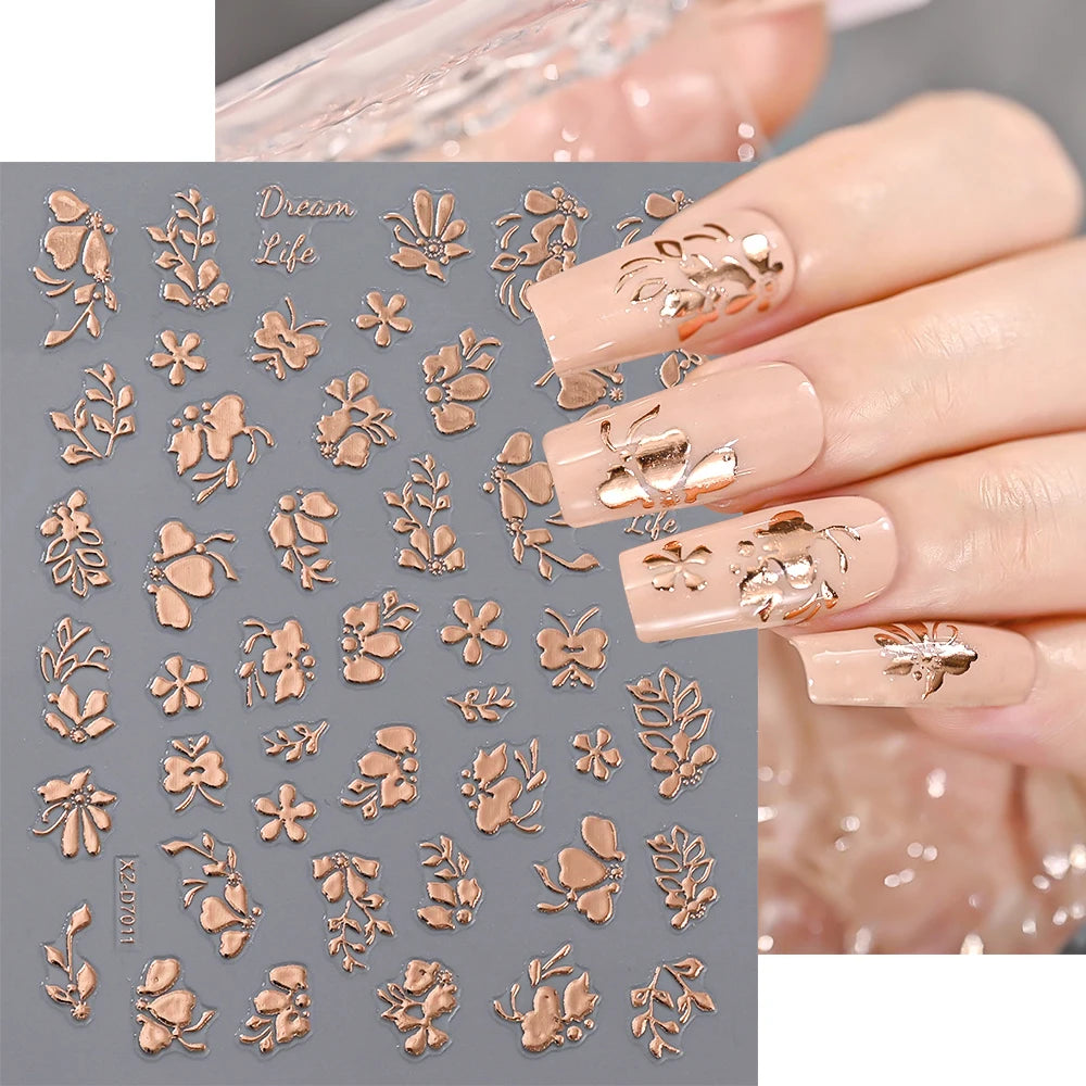 1pc Y2K-Inspired 3D Metallic Nail Stickers Geometric Marble & Bronzing Designs Nail Sliders Self-Adhesive Sparkling Manicure DIY