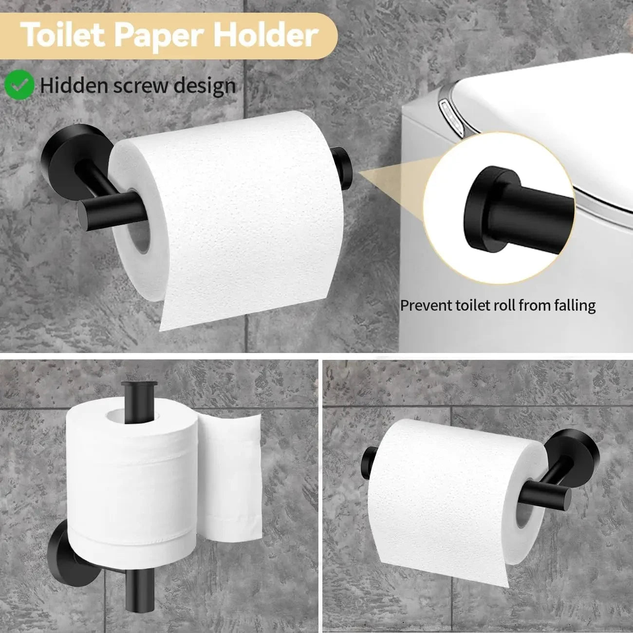 5-piece wall mounted hardware bathroom accessories, stainless steel towel bar, towel ring, toilet paper holder hook bathroom kit