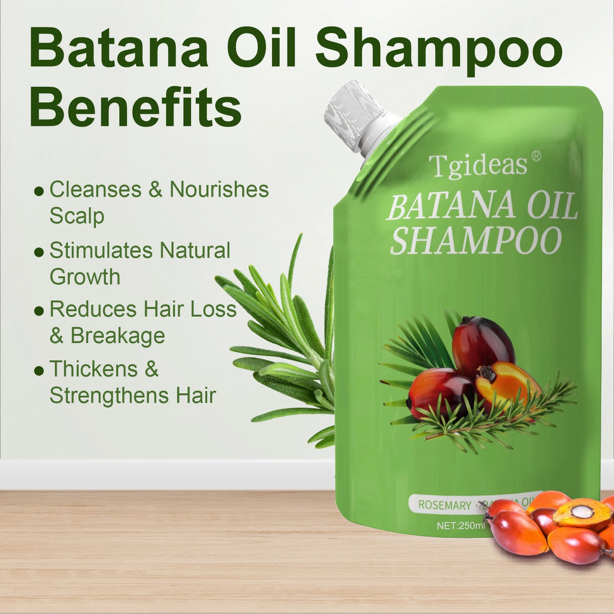 Tgideas Rosemary Batana Oil Shampoo - Promotes Hair Growth, Strengthens Hair Strands, Cleanses Hair, Contains Natural Extracts to