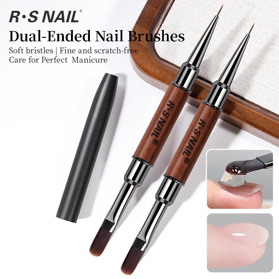 RSNAIL 1/2pcs Dual-ended Nail Design Brushes Phototherapy UV Builder Gel Nail Brush Silicone Carving Pen for DIY Manicure Tool