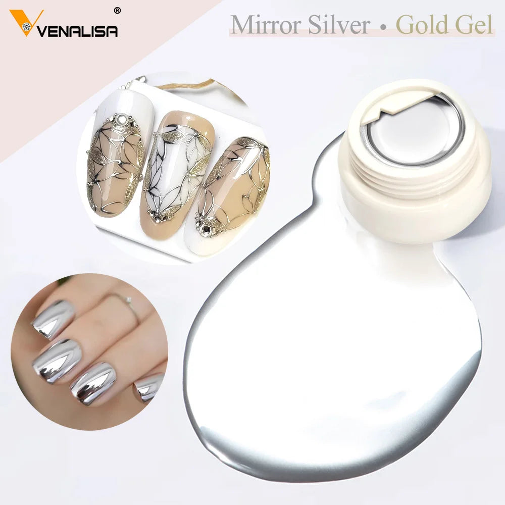 VENALISA 5ml UV Metallic Silver Gel Mirror Gold High Quality Nail Art Painting Gel CANNI Factory Air Cushion Magic Powder Pen