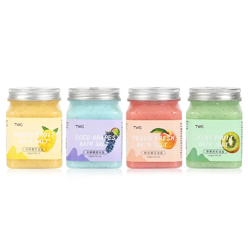 400ml Fruit Scented Bath Salt Body Scrub Exfoliating Body Wash Peach Mango Kiwi Grape Fruity Bath Salts