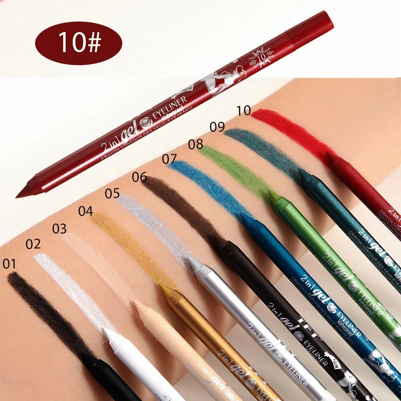 Waterproof Eyeliner Gel Pencil Pigment Brown Black White Glitter Eyeiner Pen for Women Fashion Easy Color Eyes Makeup Cosmetics