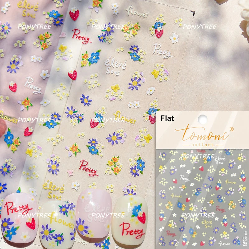 Elegant Pink Purple Flower Rose Colourful Gentle Petal Peach Blossom Metal Shiny Self Nail Art Sticker Decoration Manicure Decal
