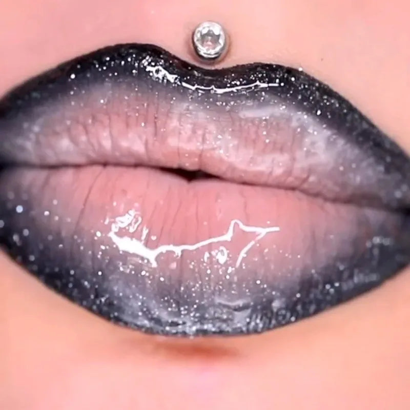 Black Gothic Lip Gloss Mirror Moist Matte Gothic Pure Black Silver Fine Flash Lip Glazed Low Saturation Lasting Lip Tint Makeup