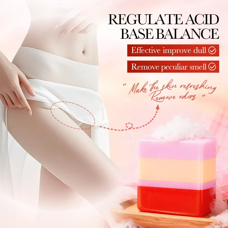 Soothing pH Balance Yoni Soap 100g – Mild Strawberry Scent, Gentle Daily Cleansing with Foam Net for Sensitive Skin