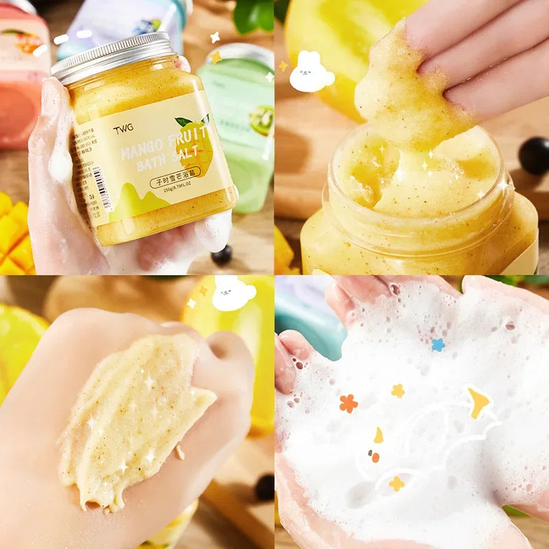 400ml Fruit Scented Bath Salt Body Scrub Exfoliating Body Wash Peach Mango Kiwi Grape Fruity Bath Salts