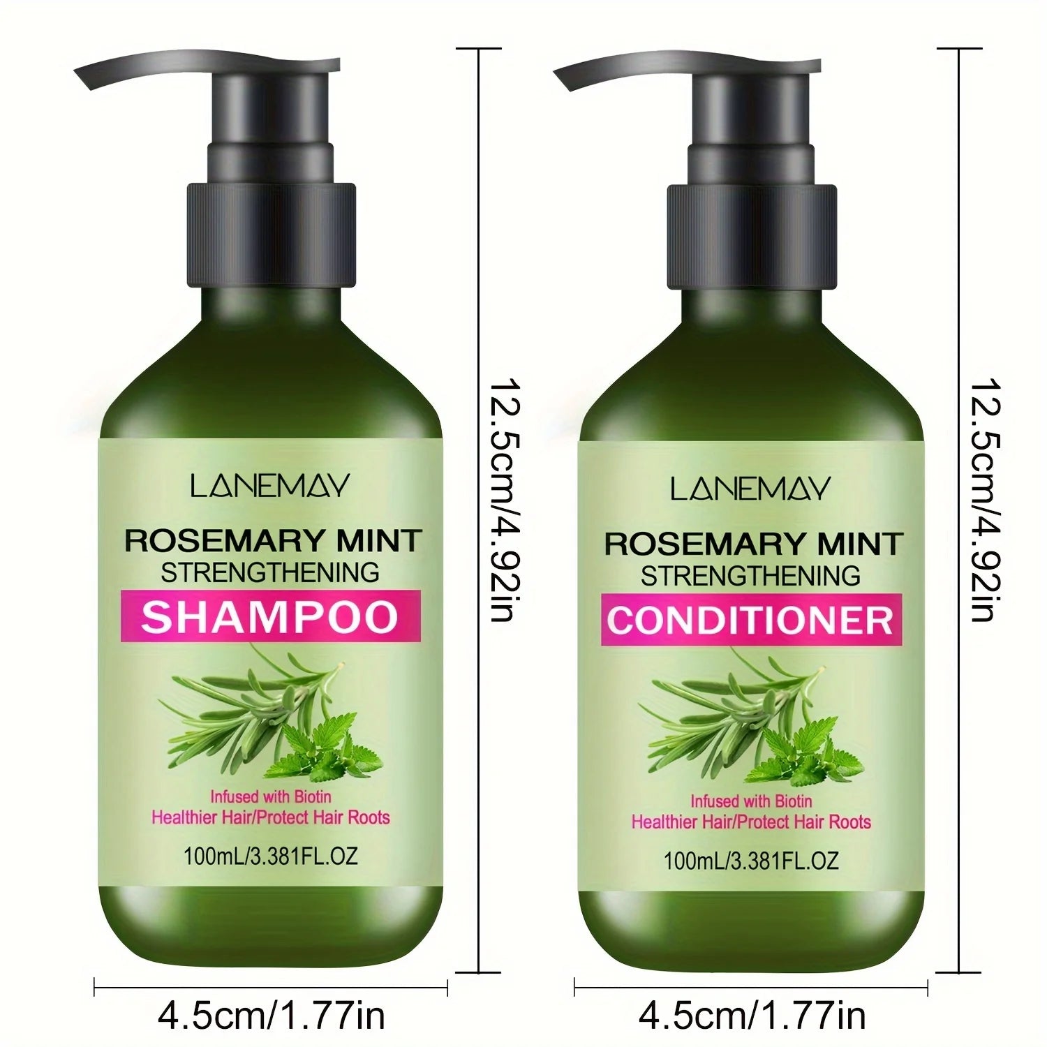 2PCS Rosemary Mint Strengthening Shampoo and Conditioner Set, Moisturizing with Rosemary Extract for Healthier, Stronger Hair