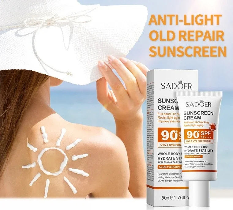 SADOER Spf 90+ Sunscreen For Face Whole Body Use Protector Solar UV Resistant Repairing Solar Blocker Facial Sunscreen