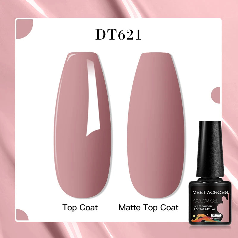 MEET ACROSS 7ml Pink Glitter Rubber Base Nail Gel Polish Sparkling Gold Foil DIY Nail Art Painting Gel Long Lasting Varnish