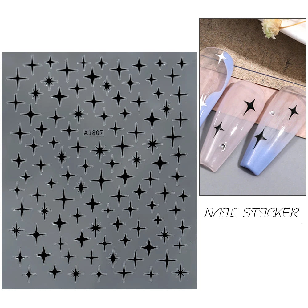 1pcs Star-Themed Nail Art Stickers 3D Self-Adhesive Plastic Decals With Glitter Finish Anime Rectangle Shape Ideal For DIY Nails
