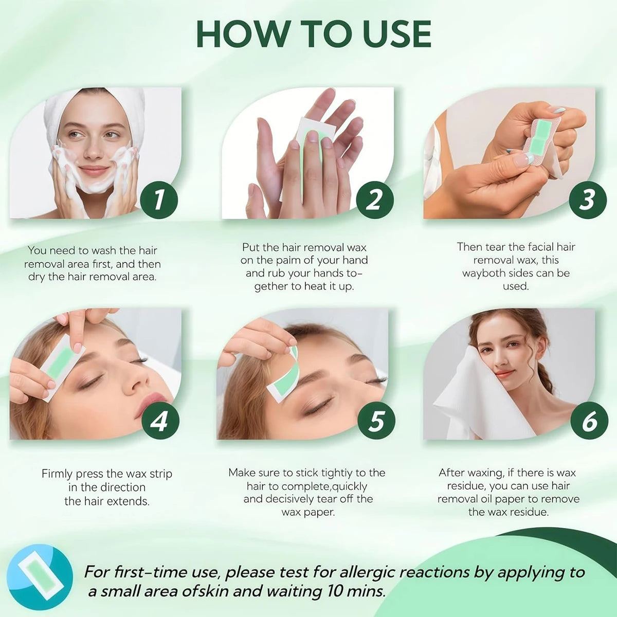15Pcs Aloe Scent Disposable Hair Removal Wax Strips, Face & Body Depilatory Wax for Eyebrow Lip Armpit