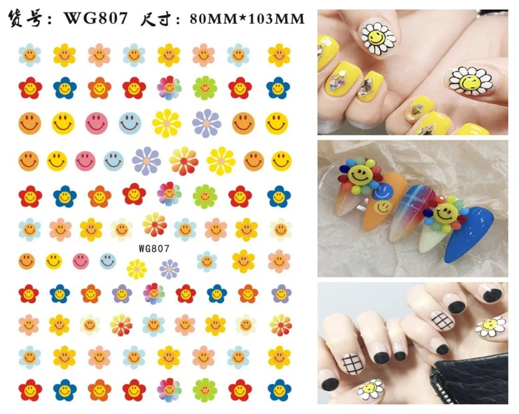 3D Yellow Smile Nlail Art Stickers Nail Decals for Nails Smile Face Manicure Japanese Design DIY Cute Nail Decals Accessories