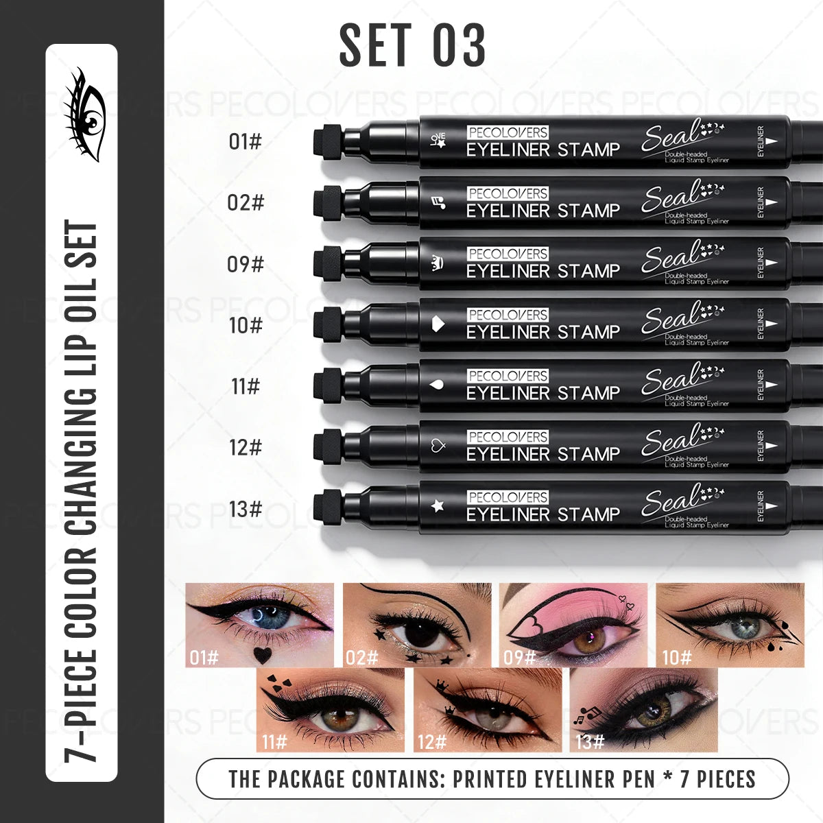 7PCS/SET Double Head Moon Star Heart Flower Liquid Eyeliner Pen Black Stamp Makeup Seal Eyeliner Pencil Waterproof Cosmetic