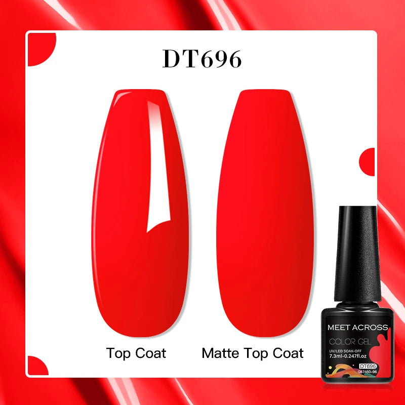 MEET ACROSS 7ml Red Blue Green Metallic Gel Nail Polish Super Bright Mirror Effect Semi Permanent LED UV Gel Nail Art Varnish