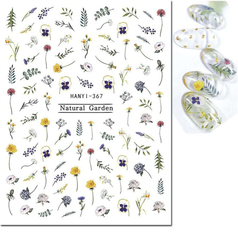 3d Nail Art Decals Geometric Lines Daisy Sunflowers Letters Adhesive Sliders Nail Stickers Decoration For Manicure