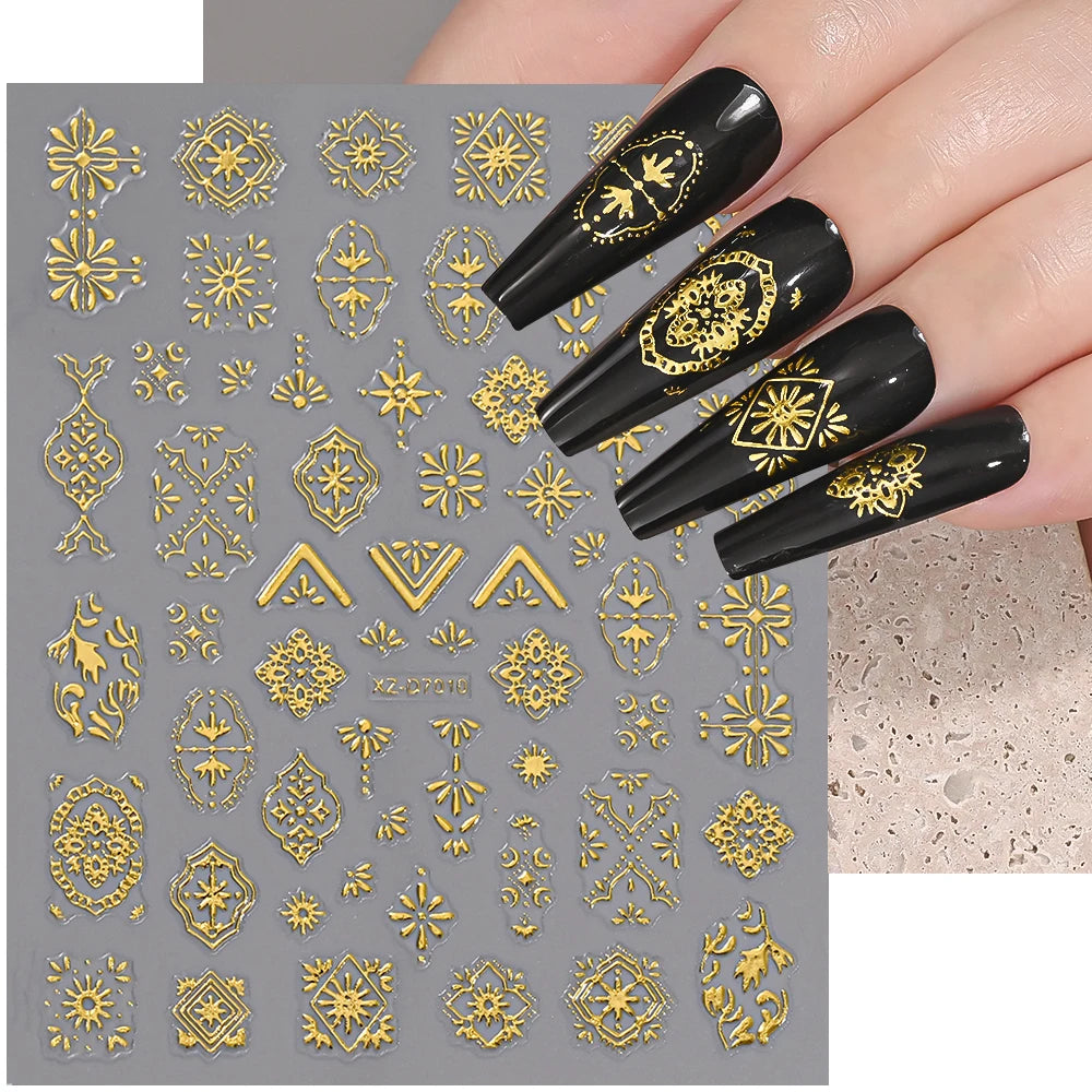 1pc Y2K-Inspired 3D Metallic Nail Stickers Geometric Marble & Bronzing Designs Nail Sliders Self-Adhesive Sparkling Manicure DIY