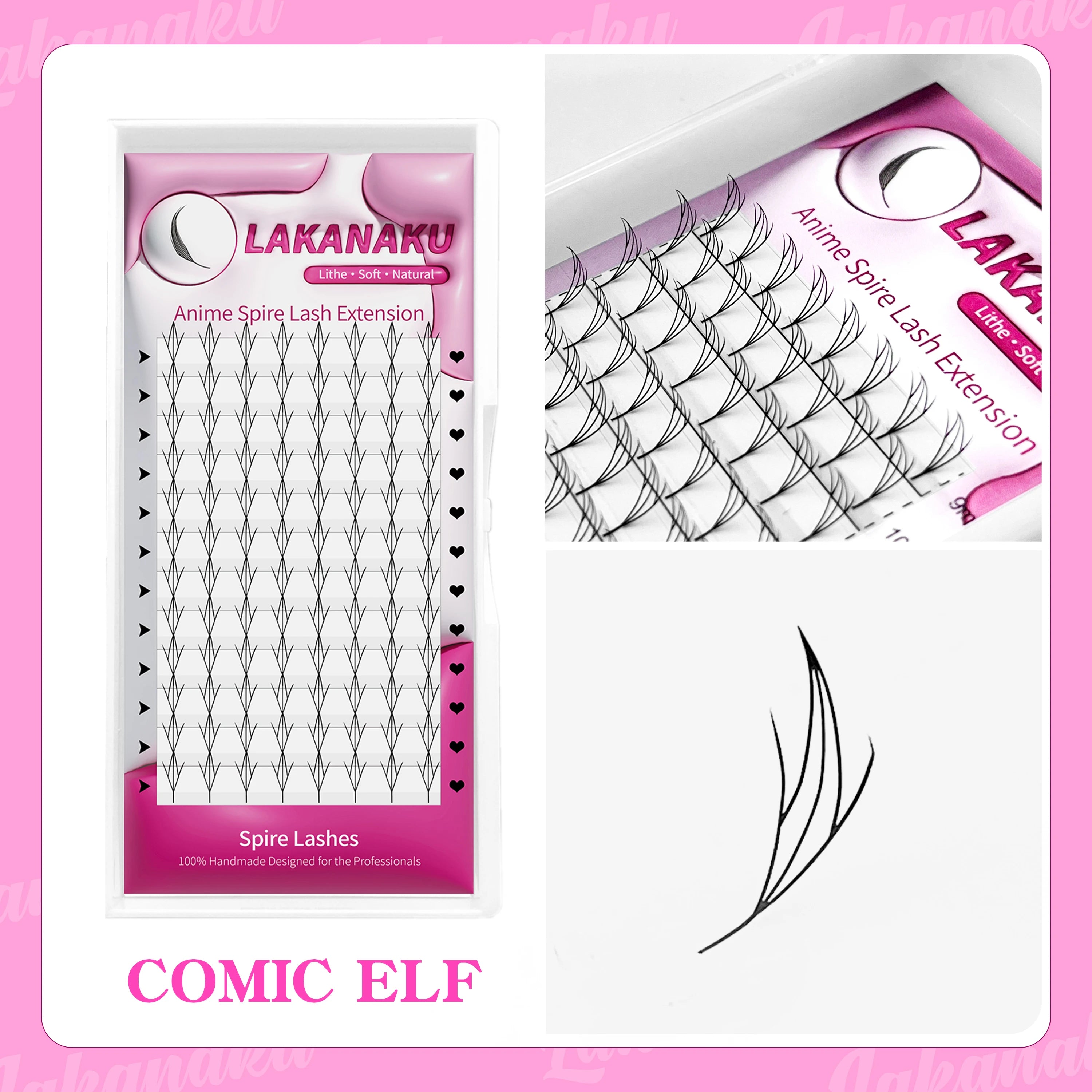 LAKANAKU Brown Anime Comic Spire Eyelashes Extension Feather Shape 0.07mm Premade Anime Chunk Spikes Fan Lashes Wispy Eyelashes