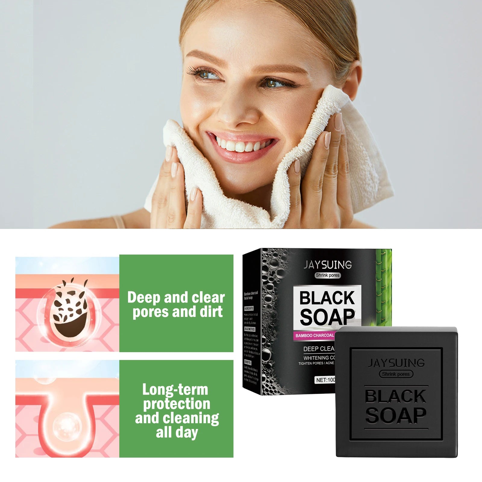 Men's Bamboo Charcoal Facial Cleanser Gentle No--irritate Oil Control Blackheads Exfoliating Removal Cleansing Handmade Soap